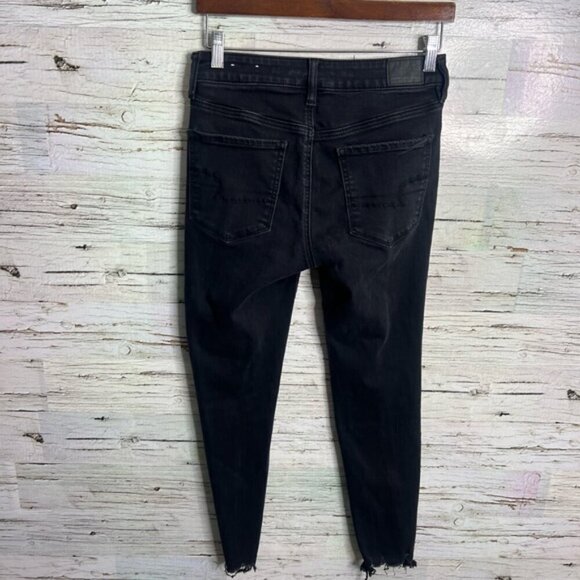 American Eagle Outfitters High Rise Jeggings Black Jeans 6 short distressed - Picture 7 of 9